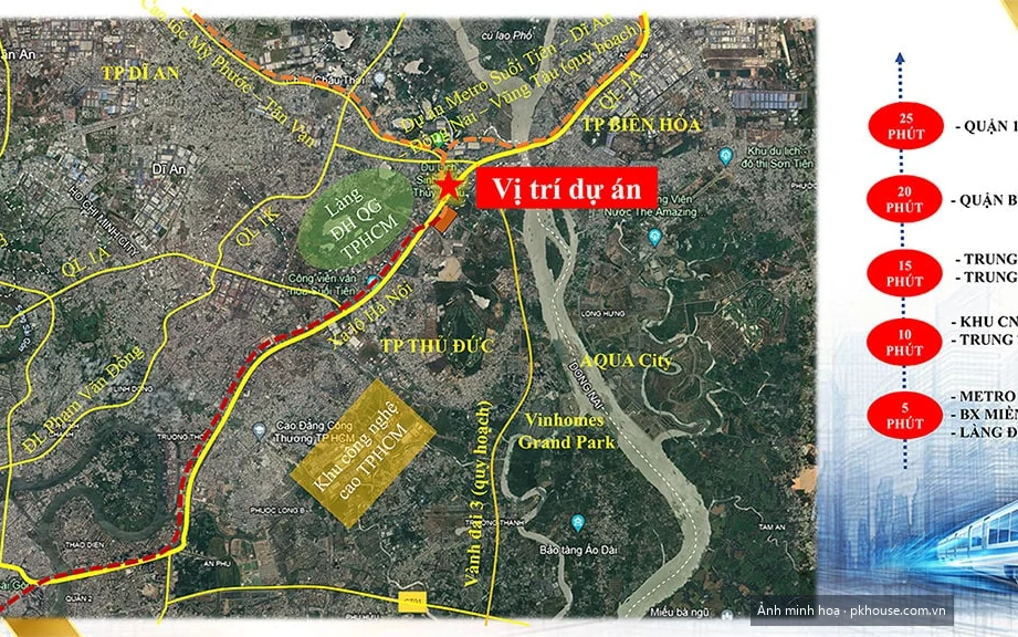 Bản đồ vị trí trên Xa lộ Hà Nội, cạnh ga Metro Long Bình dự án Bcons Avenue
