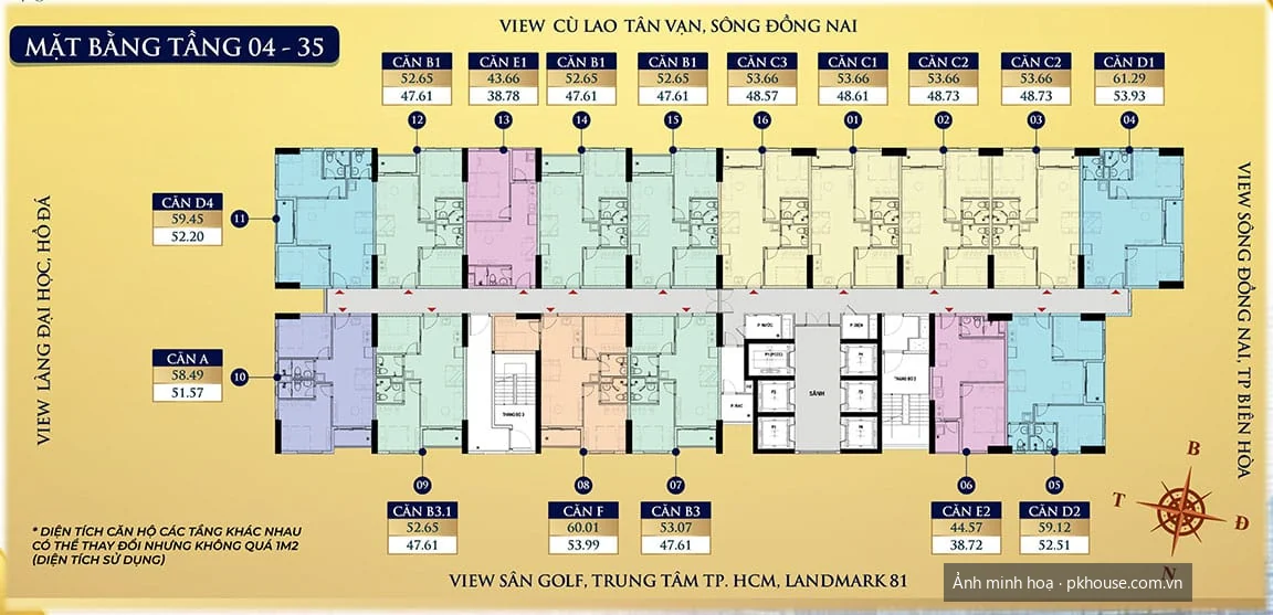 Mặt bằng tầng căn hộ 4 – 35 dự án Bcons Avenue