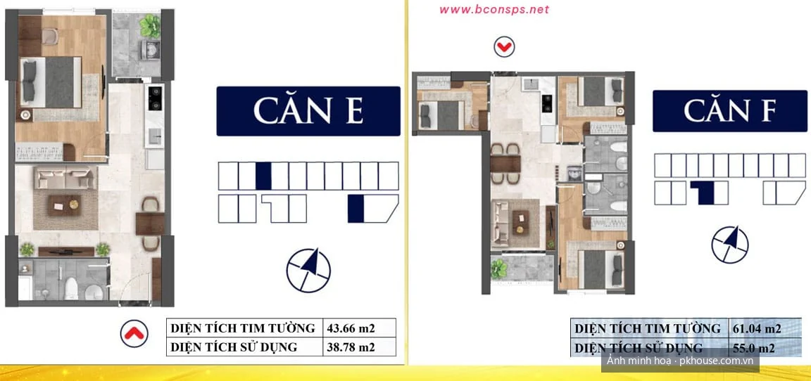Thiết kế căn hộ 43 m² và 61 m² dự án Bcons Avenue
