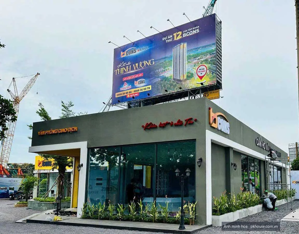 Ảnh thực tế bên ngoài nhà mẫu dự án Bcons Avenue