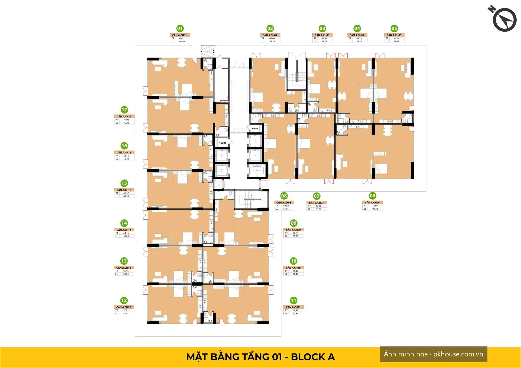 Mặt bằng tầng 1 — Block A (tháp The Icon) dự án Bcons Center City