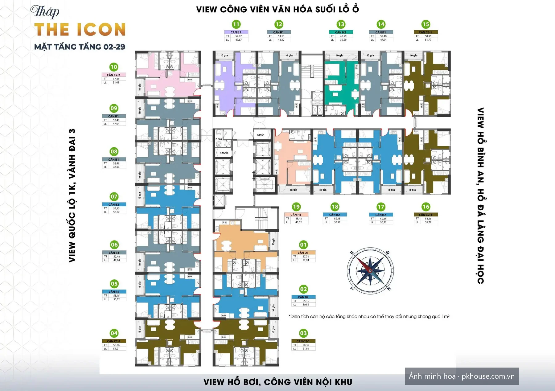 Mặt bằng tầng 2–29 — Block A (tháp The Icon) dự án Bcons Center City