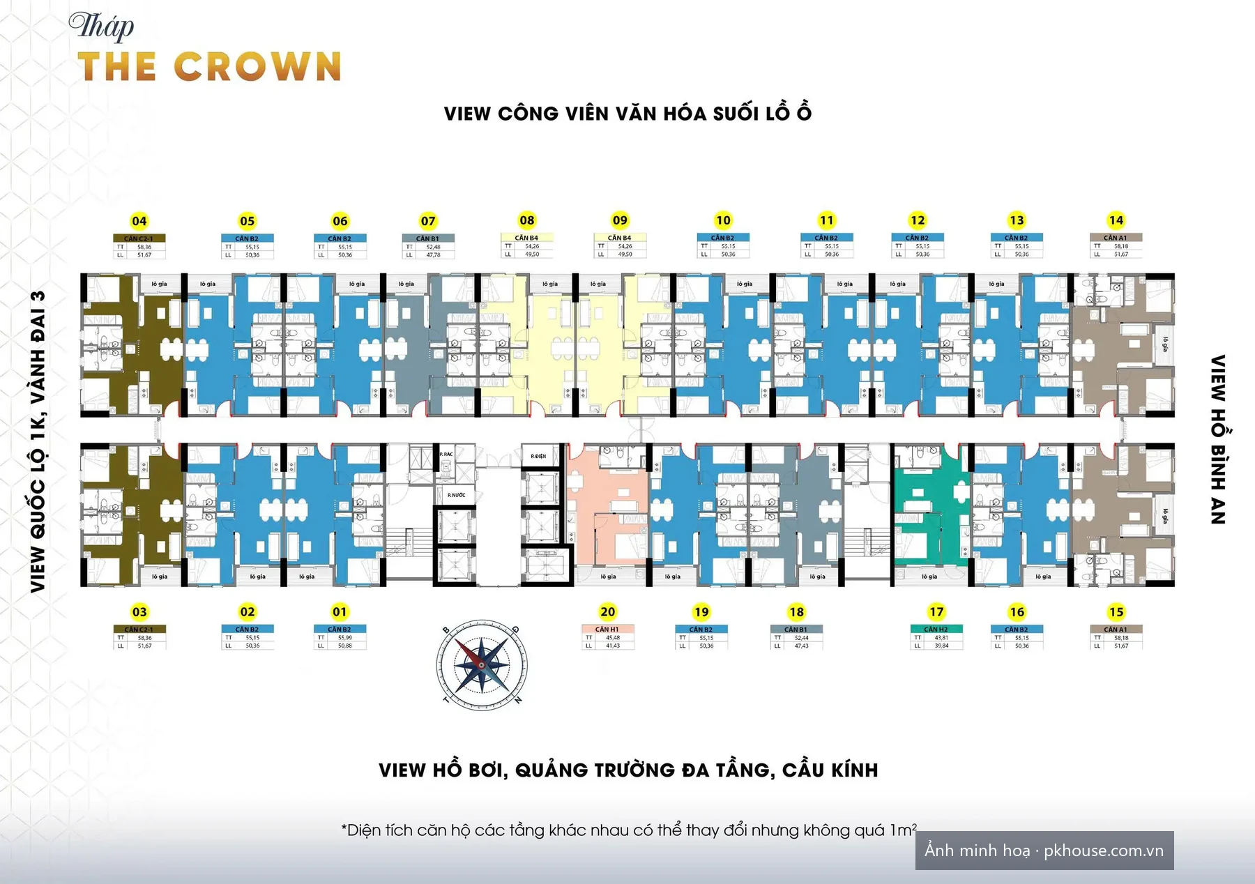 Mặt bằng tầng 2–29 — Block B (tháp The Crown) dự án Bcons Center City