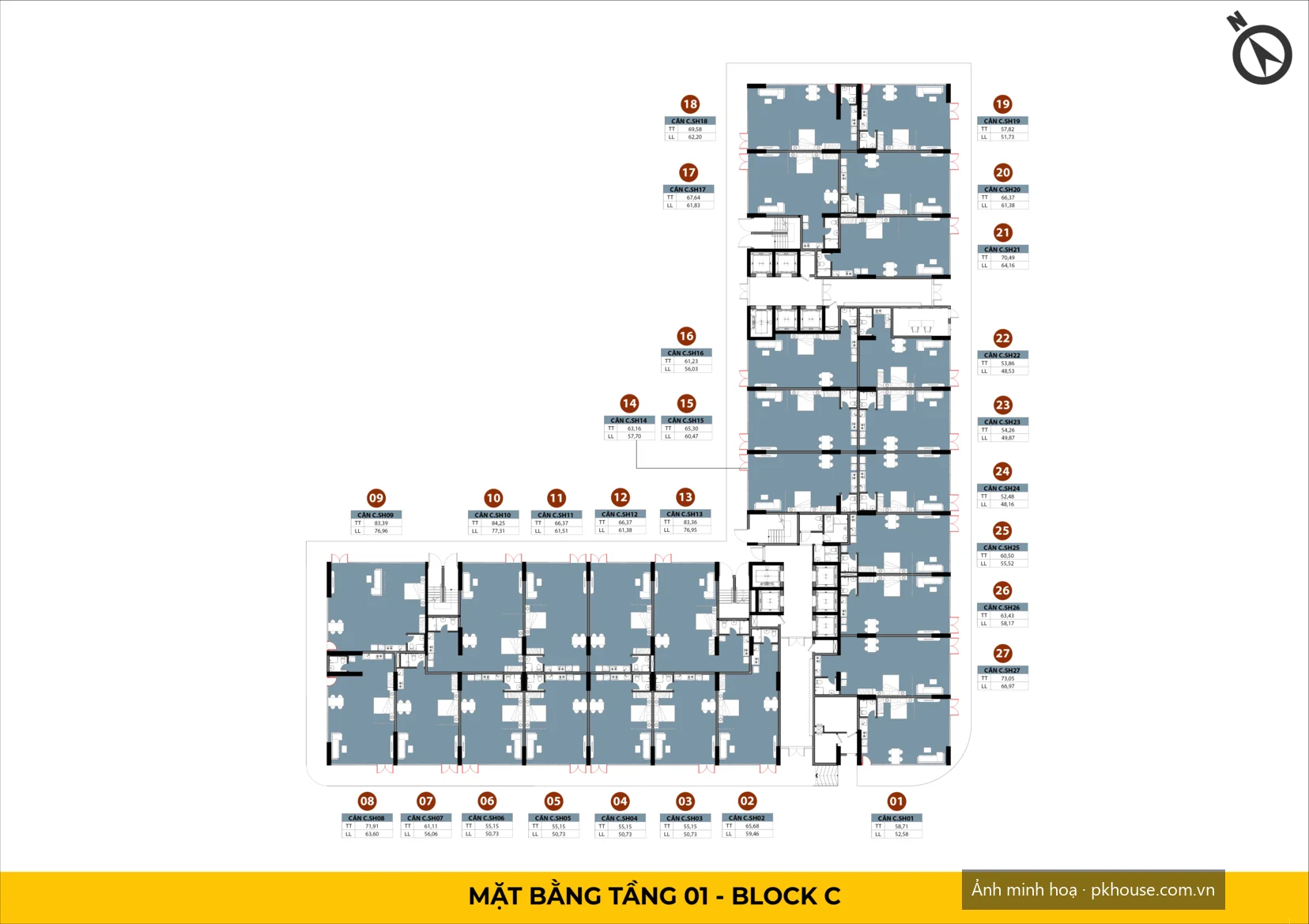 Mặt bằng tầng 1 — Block C dự án Bcons Center City