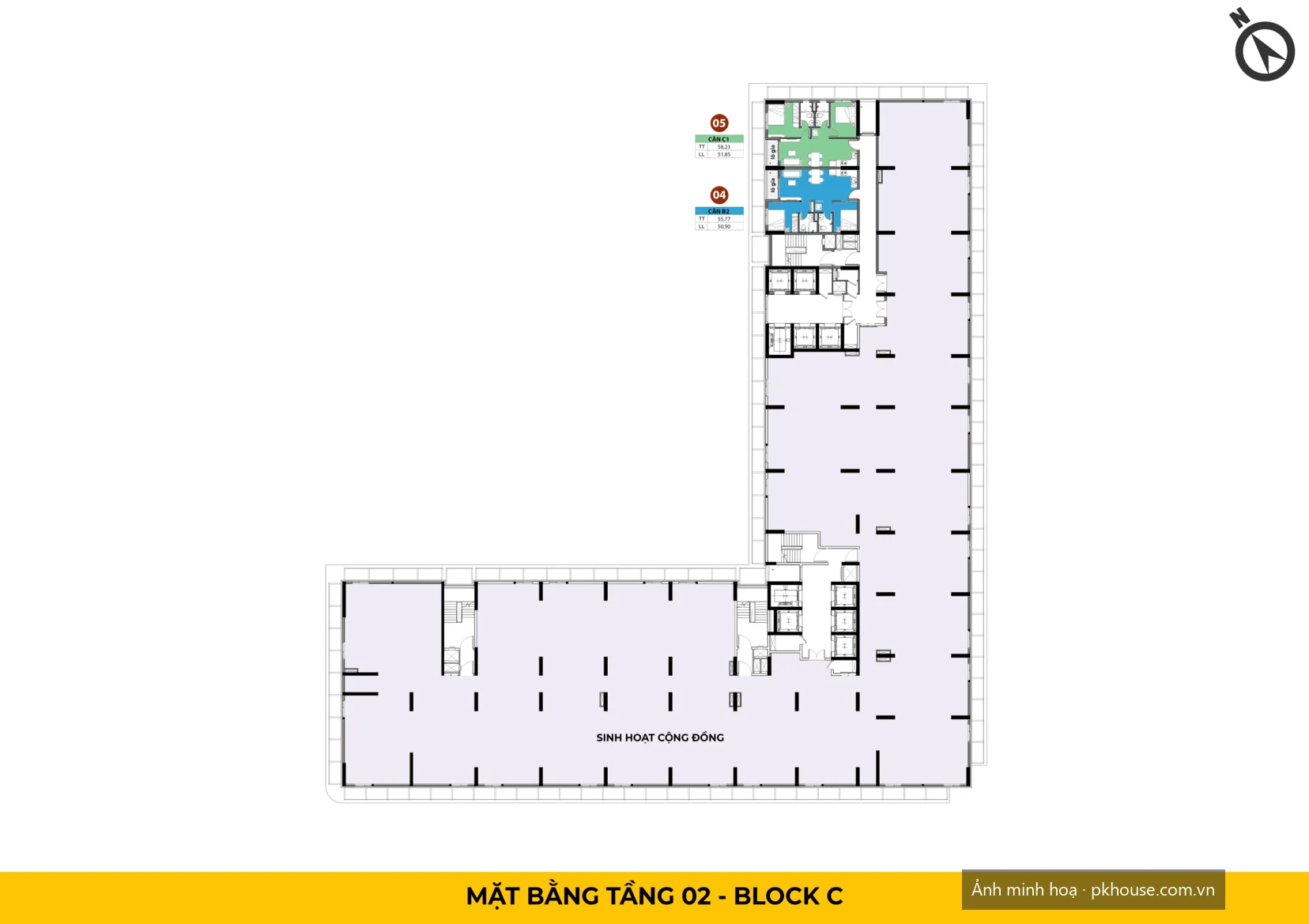 Mặt bằng tầng 2 — Block C dự án Bcons Center City