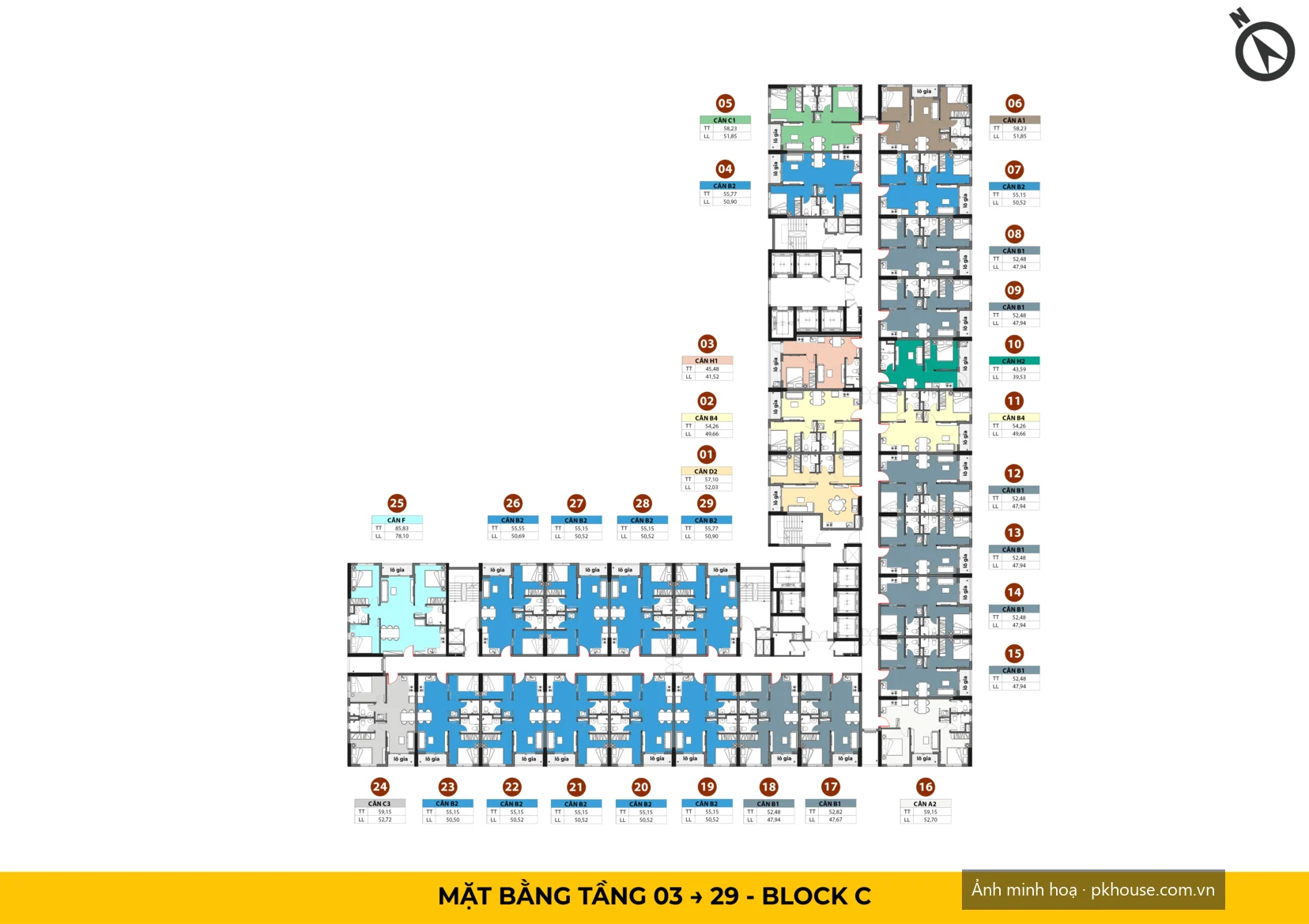 Mặt bằng tầng 3–29 — Block C dự án Bcons Center City