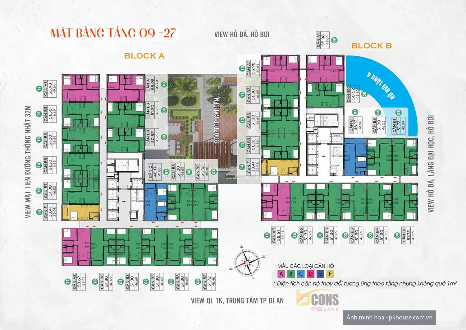 Mặt bằng tầng điển hình 9 – 27 tháp Bcons City dự án Bcons City – Giai đoạn 1