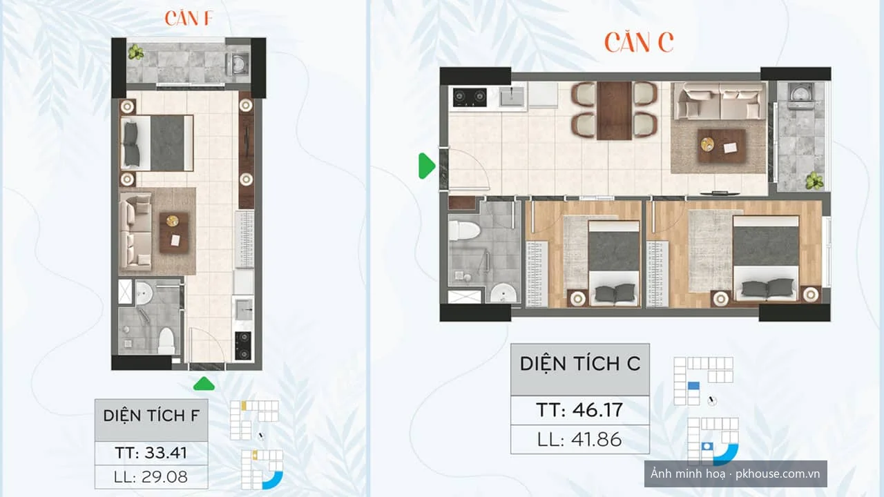 Thiết kế căn 1PN và 2PN 1WC dự án Bcons City – Giai đoạn 1