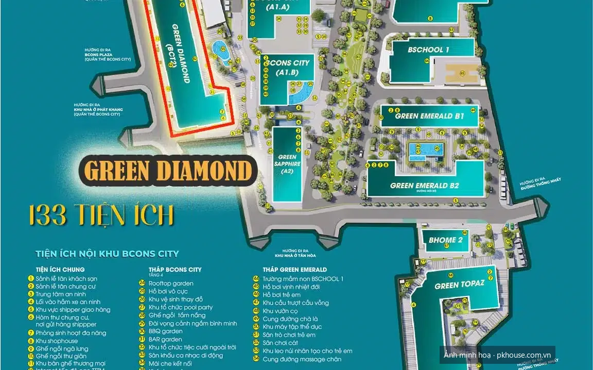 Bản đồ vị trí trên đường Thống Nhất dự án Bcons City – Green Diamond
