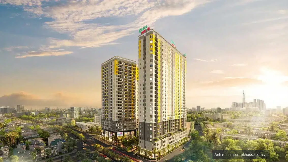 Phối cảnh tổng thể tháp Green Diamond dự án Bcons City – Green Diamond