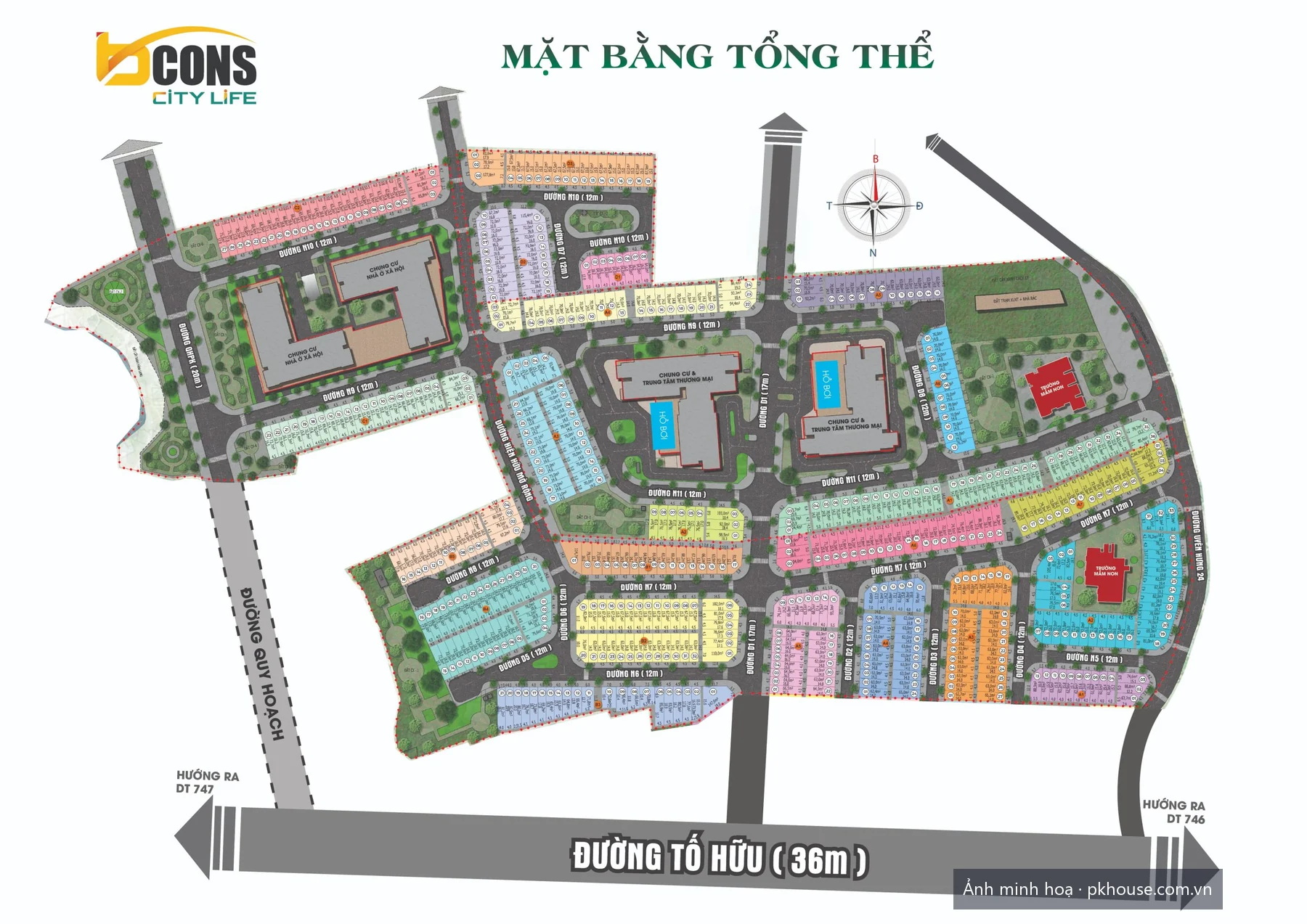 Mặt bằng quy hoạch tổng thể khu đô thị dự án Bcons City Life Nhà Phố
