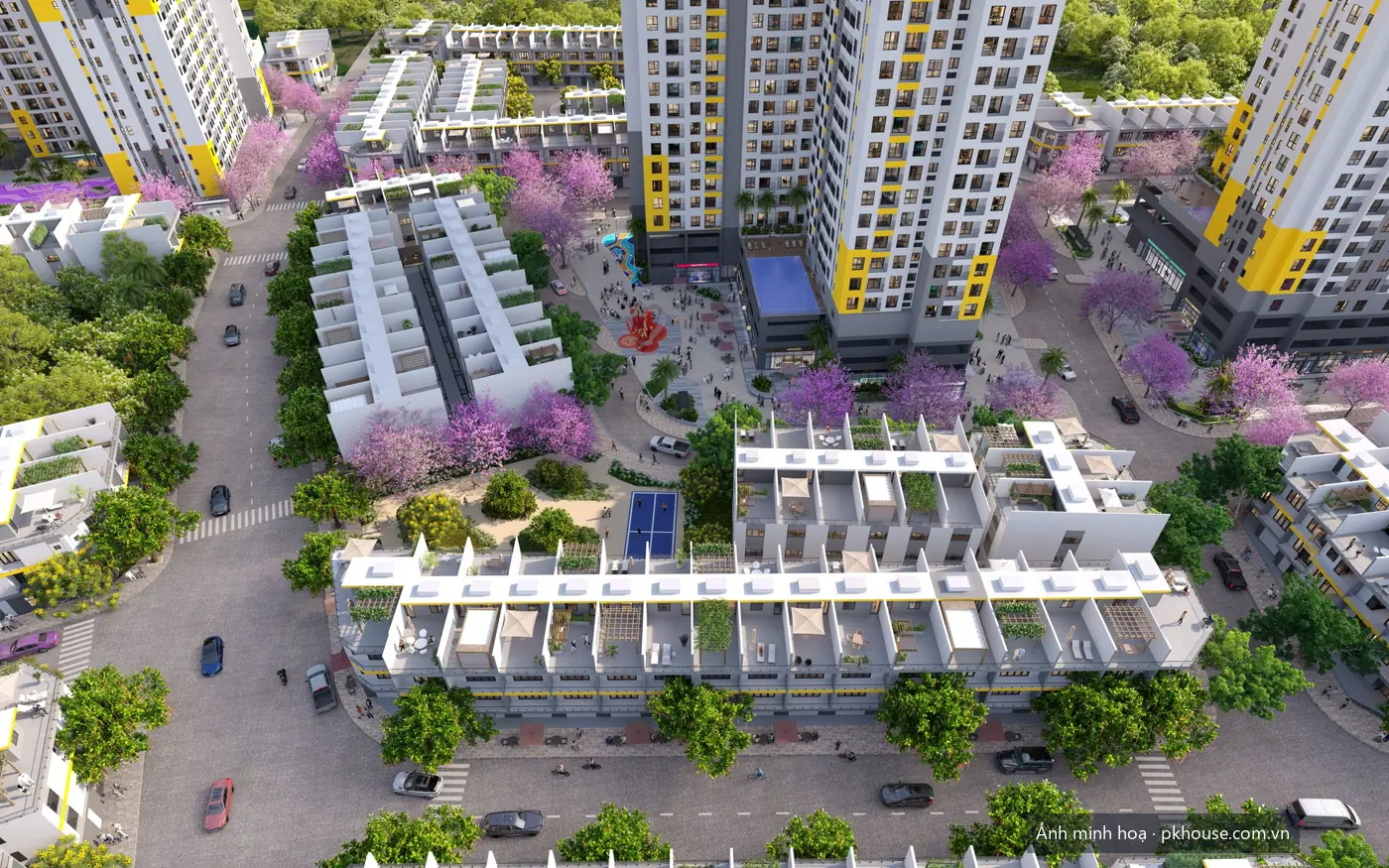 Phối cảnh tổng quan không gian nội khu dự án Bcons City Life Nhà Phố