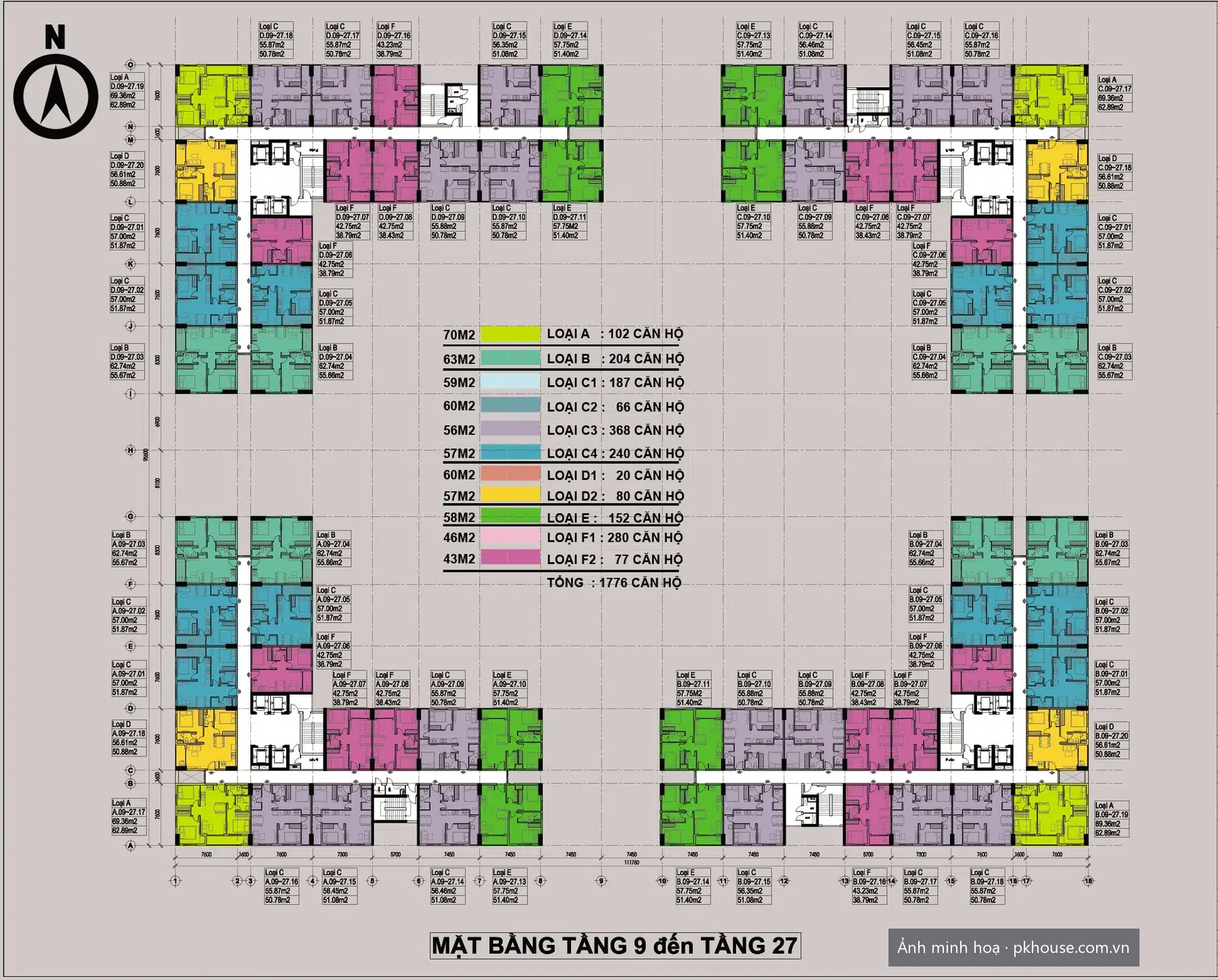 Mặt bằng tầng 9 – 27 dự án Bcons Garden
