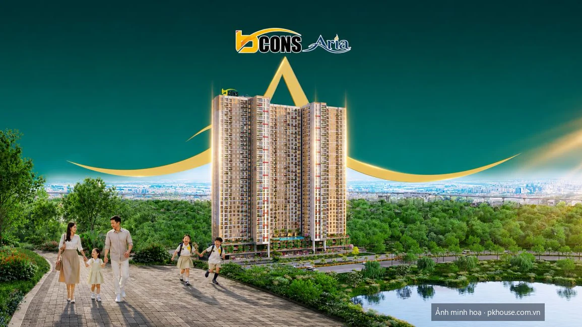 Phối cảnh hai toà tháp nhìn từ phía bờ sông dự án Bcons Hoàng Nam Ngôi Sao