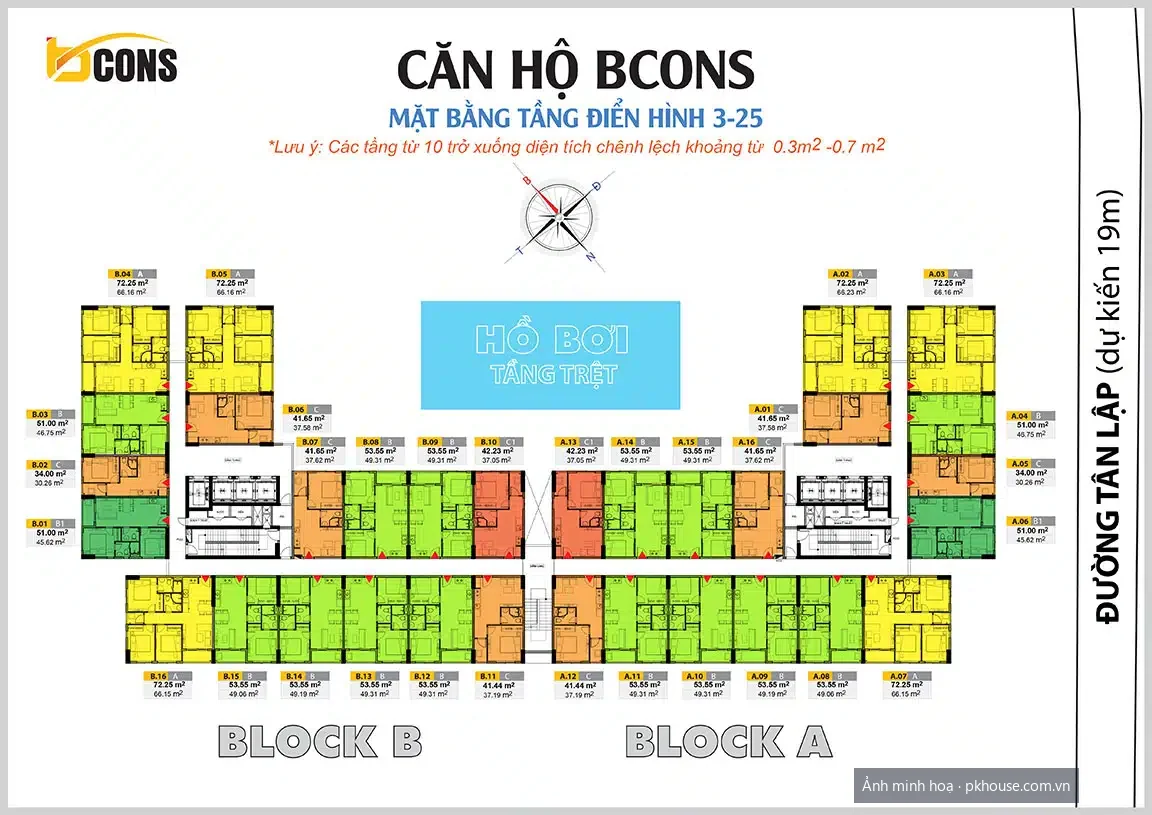 Mặt bằng tầng căn hộ điển hình dự án Bcons Miền Đông