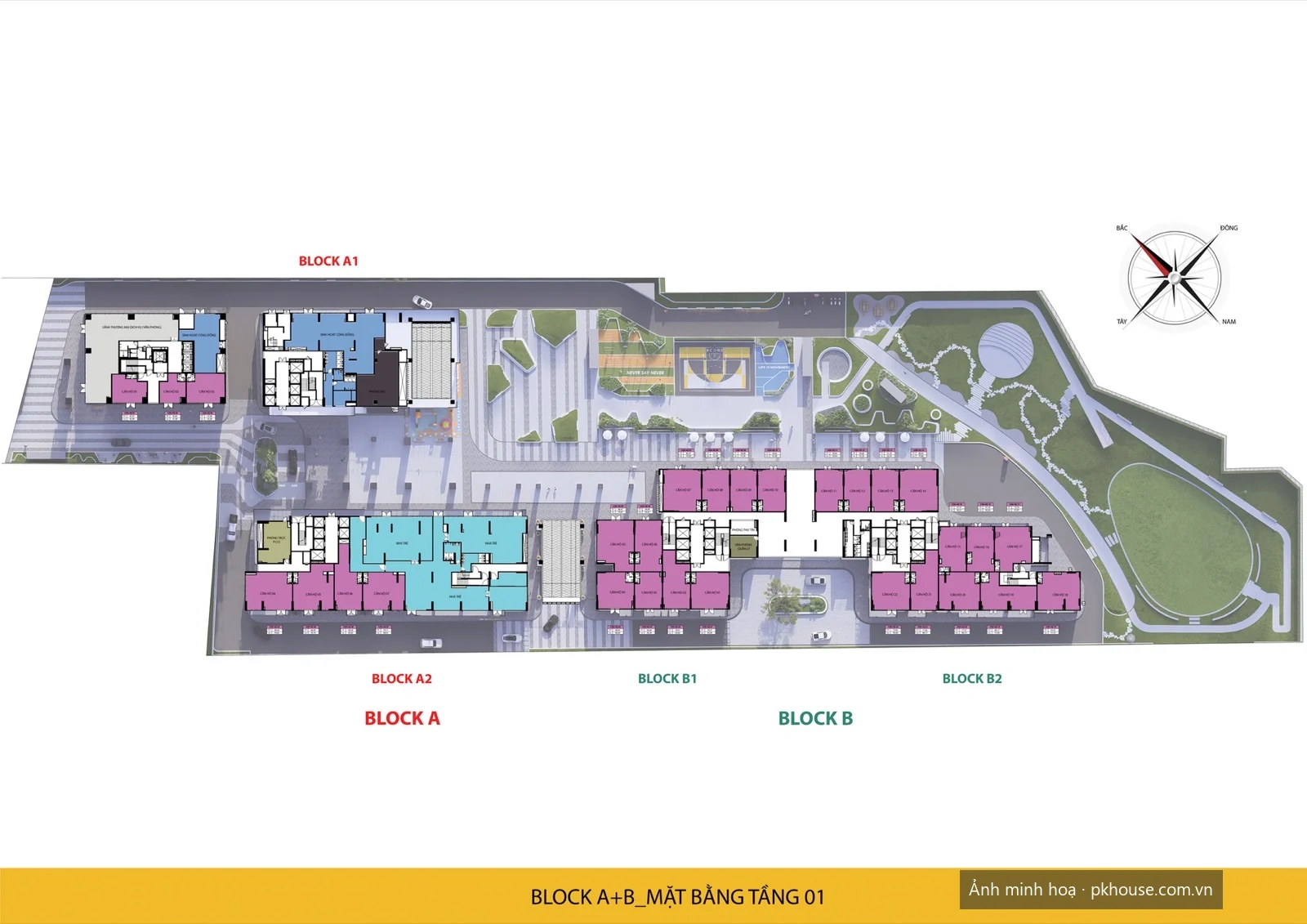 Mặt bằng tầng 1 — Block A+B dự án Bcons New Sky