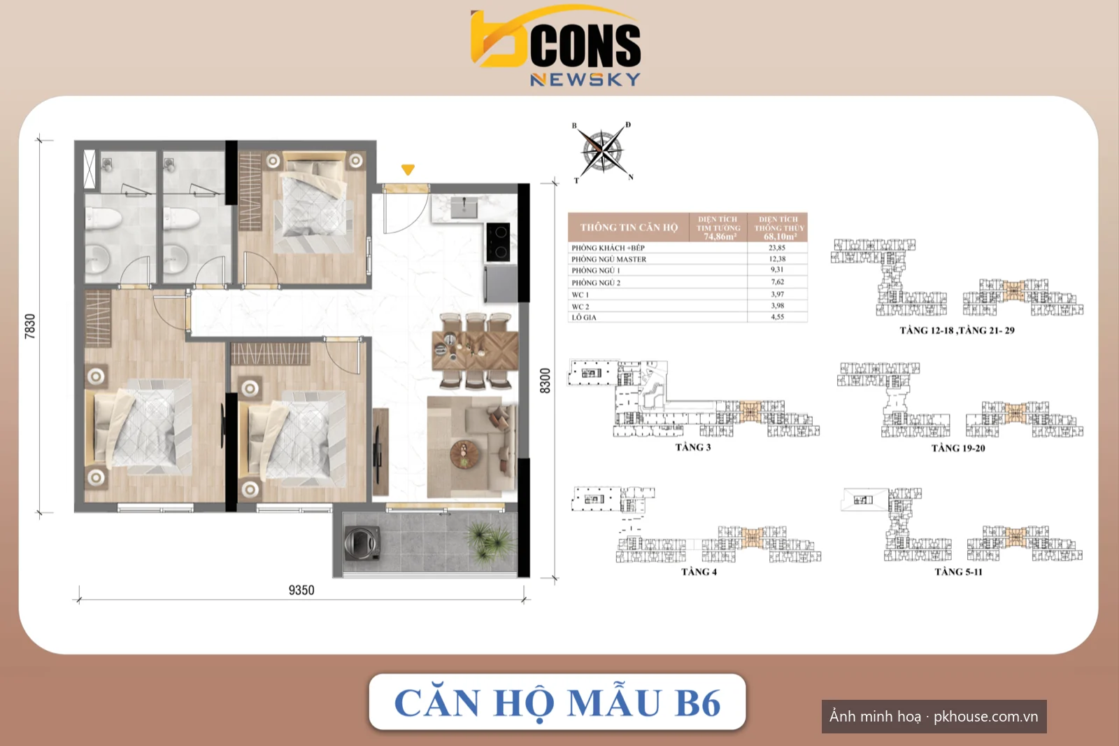 Căn hộ mẫu B6 dự án Bcons New Sky