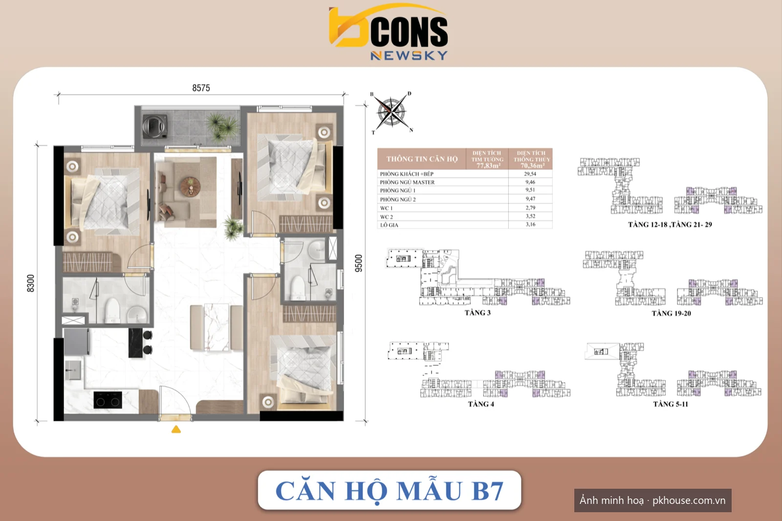 Căn hộ mẫu B7 dự án Bcons New Sky