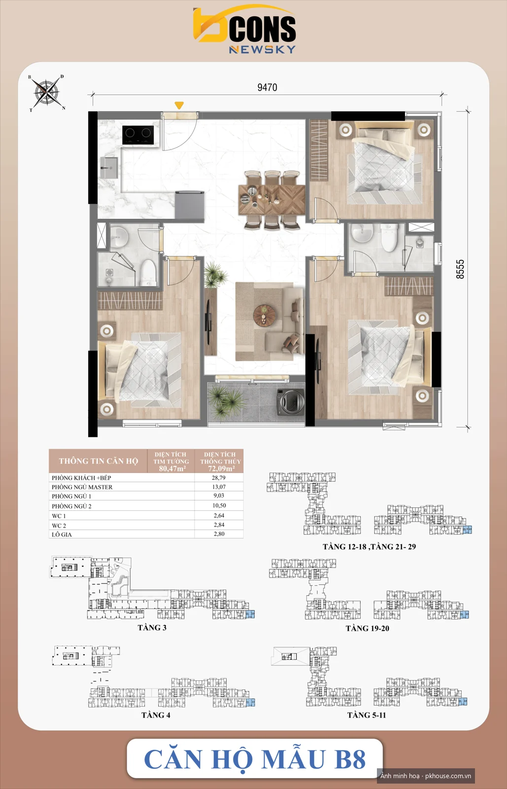 Căn hộ mẫu B8 dự án Bcons New Sky