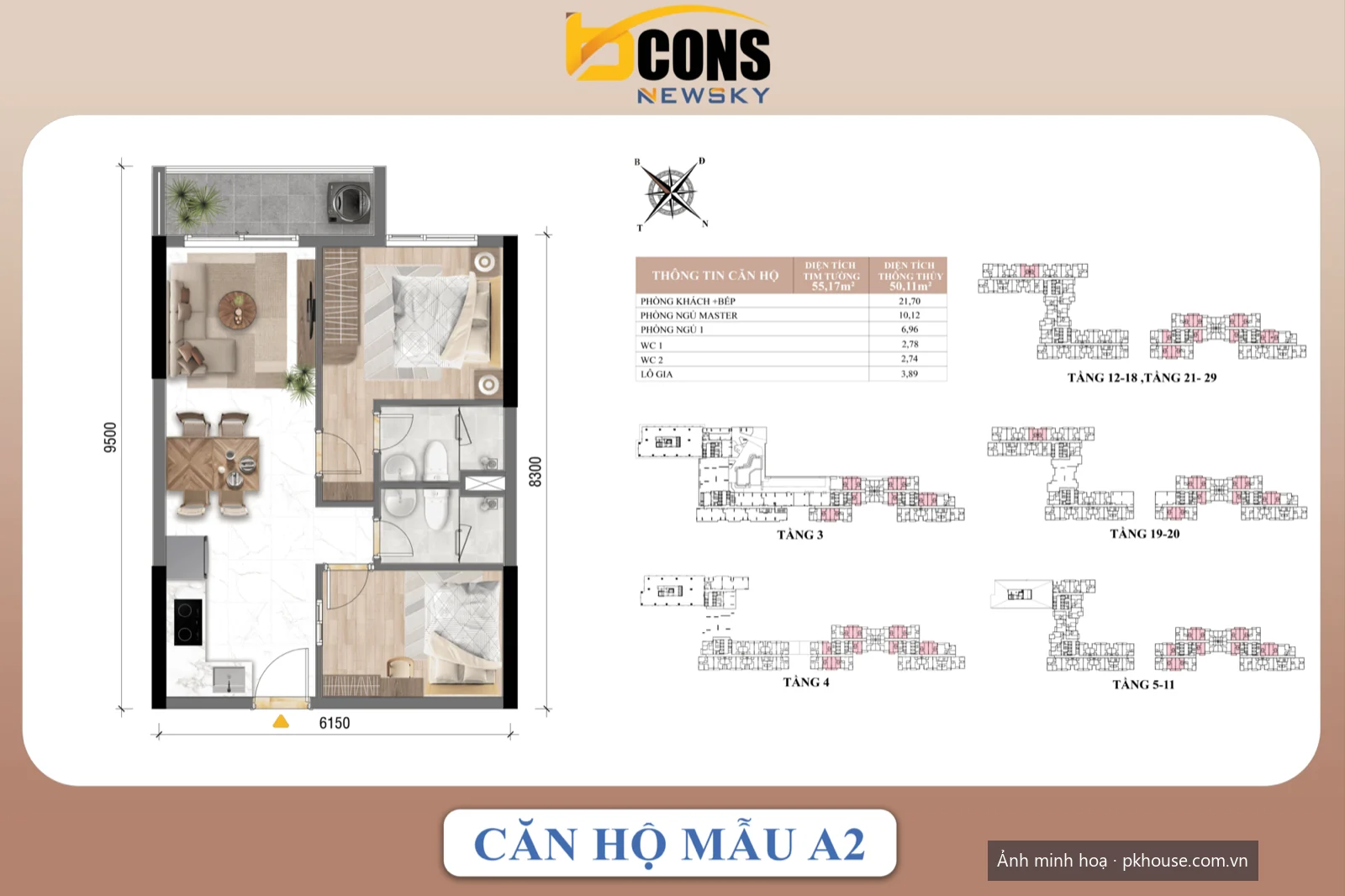 Căn hộ mẫu A2 dự án Bcons New Sky