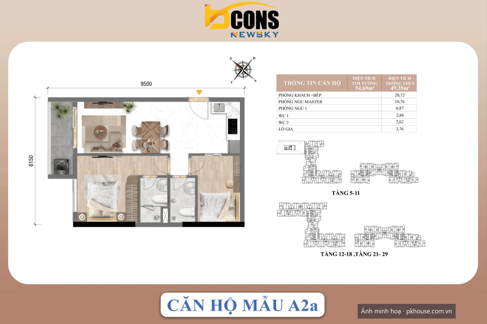 Căn hộ mẫu A2a dự án Bcons New Sky