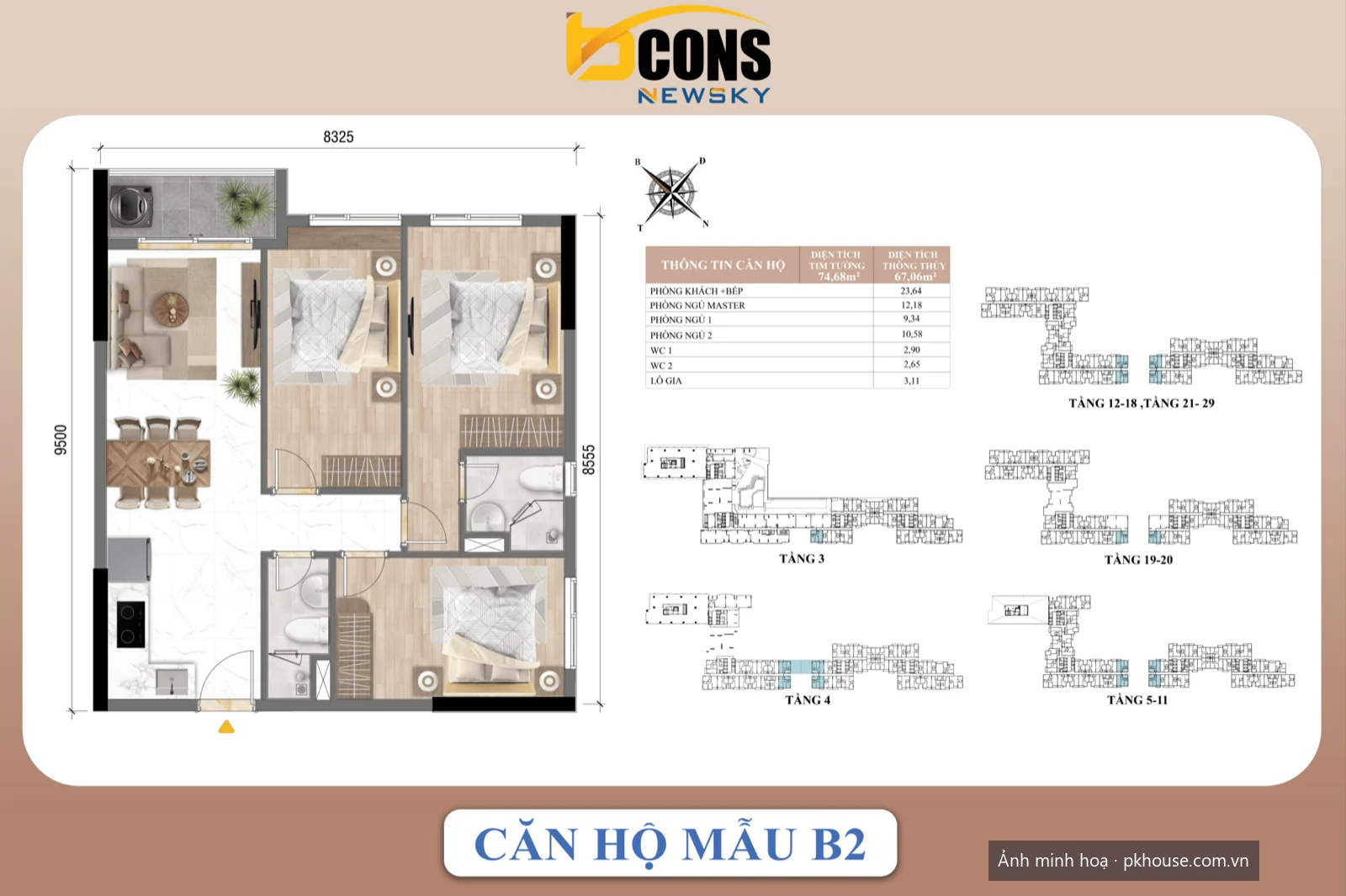 Căn hộ mẫu B2 dự án Bcons New Sky