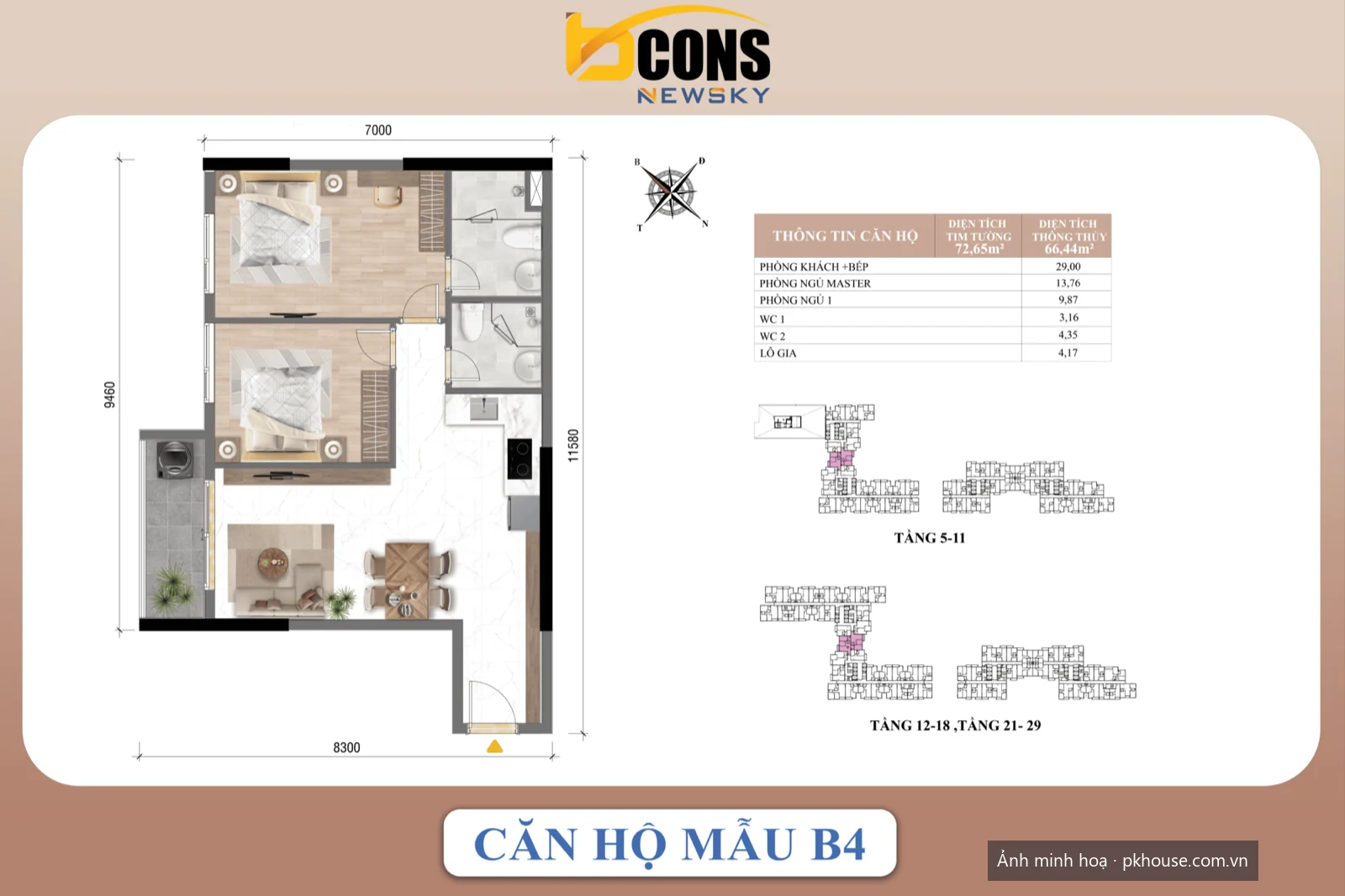 Căn hộ mẫu B4 dự án Bcons New Sky