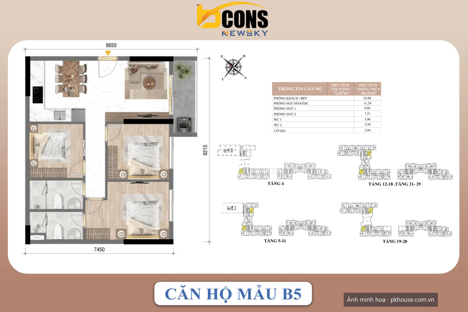 Căn hộ mẫu B5 dự án Bcons New Sky