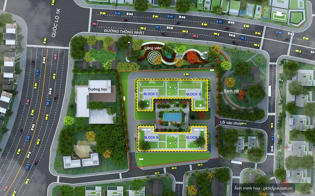 Mặt bằng tổng thể bốn block trong khu dự án Bcons Plaza