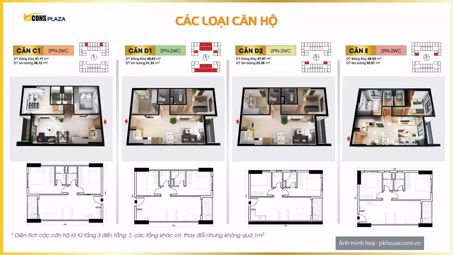 Thiết kế các loại căn hộ thường dự án Bcons Plaza