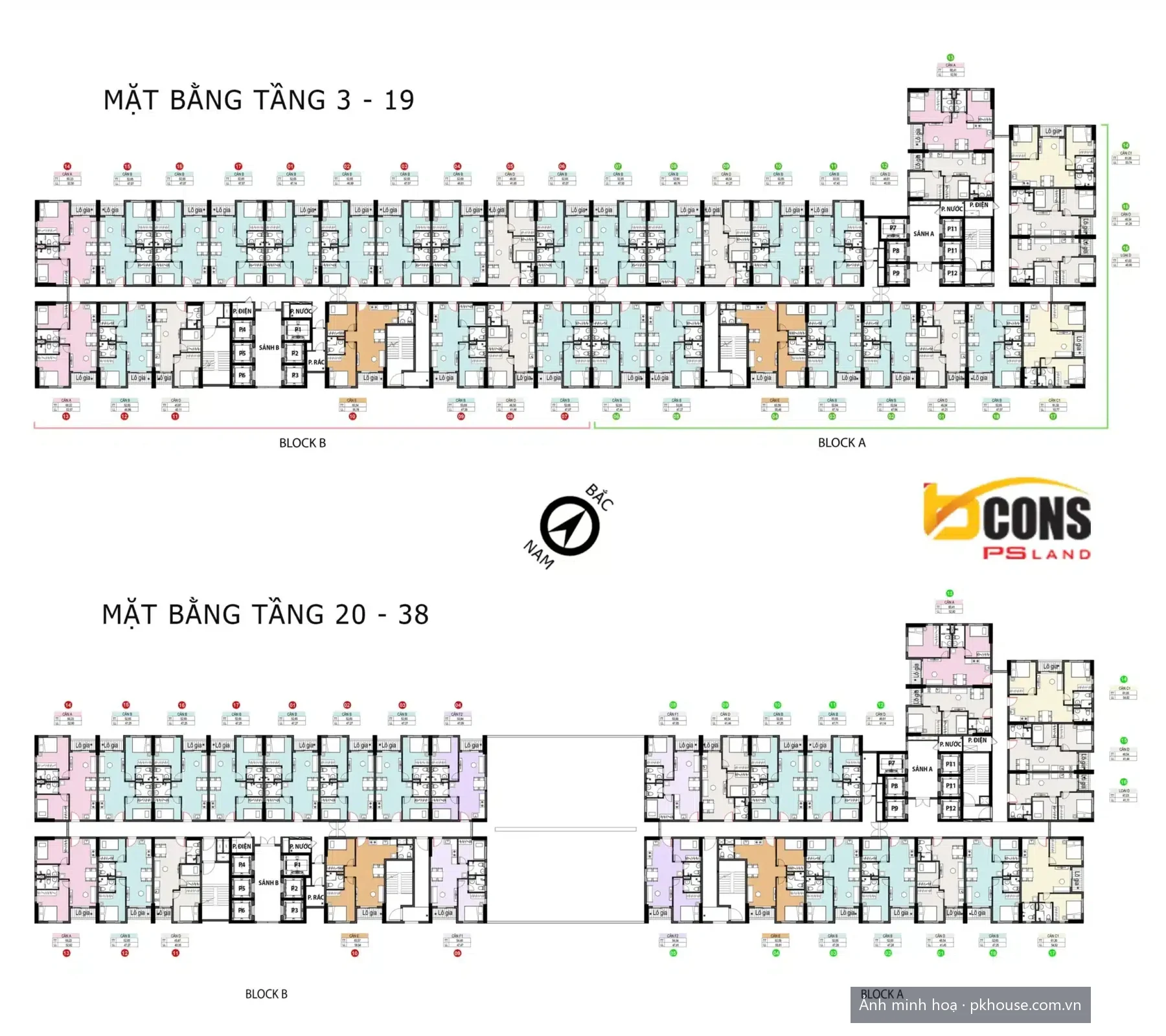 Mặt bằng tầng căn hộ 3 – 38 dự án Bcons Solary