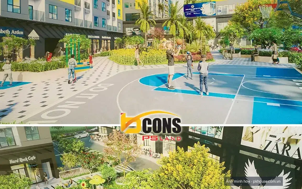 Phối cảnh khu vui chơi trẻ em và sân bóng rổ dự án Bcons Solary