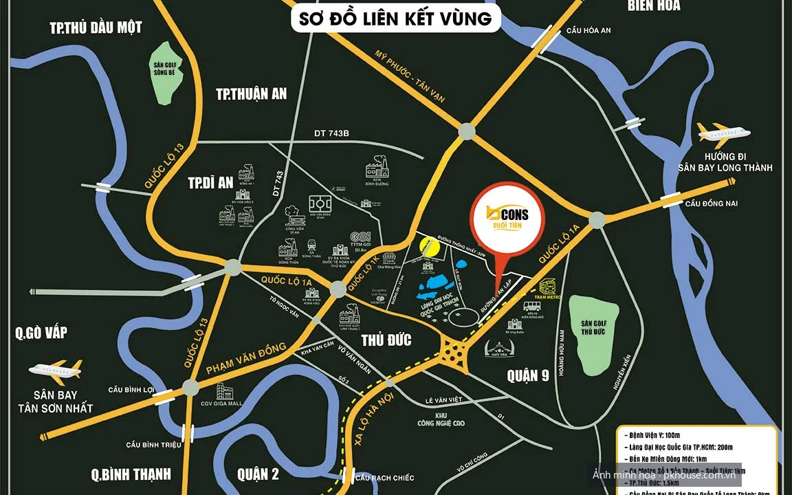 Bản đồ vị trí và liên kết vùng dự án Bcons Suối Tiên