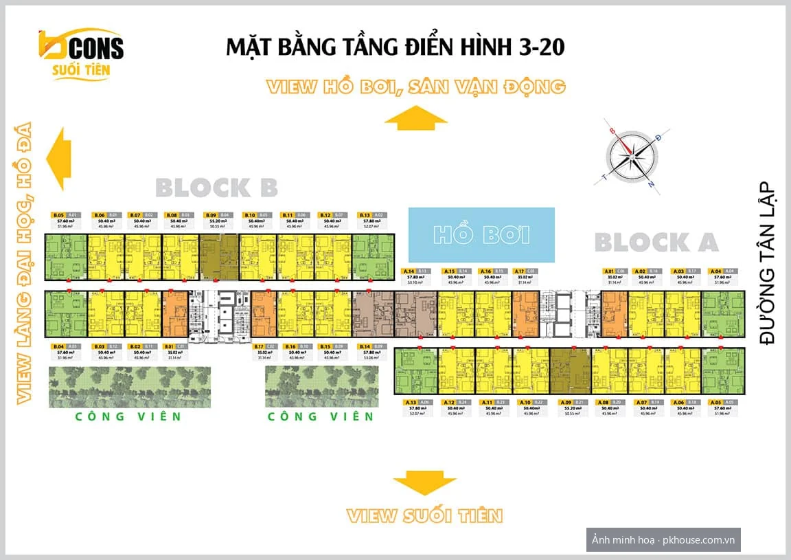 Mặt bằng tầng điển hình dự án Bcons Suối Tiên