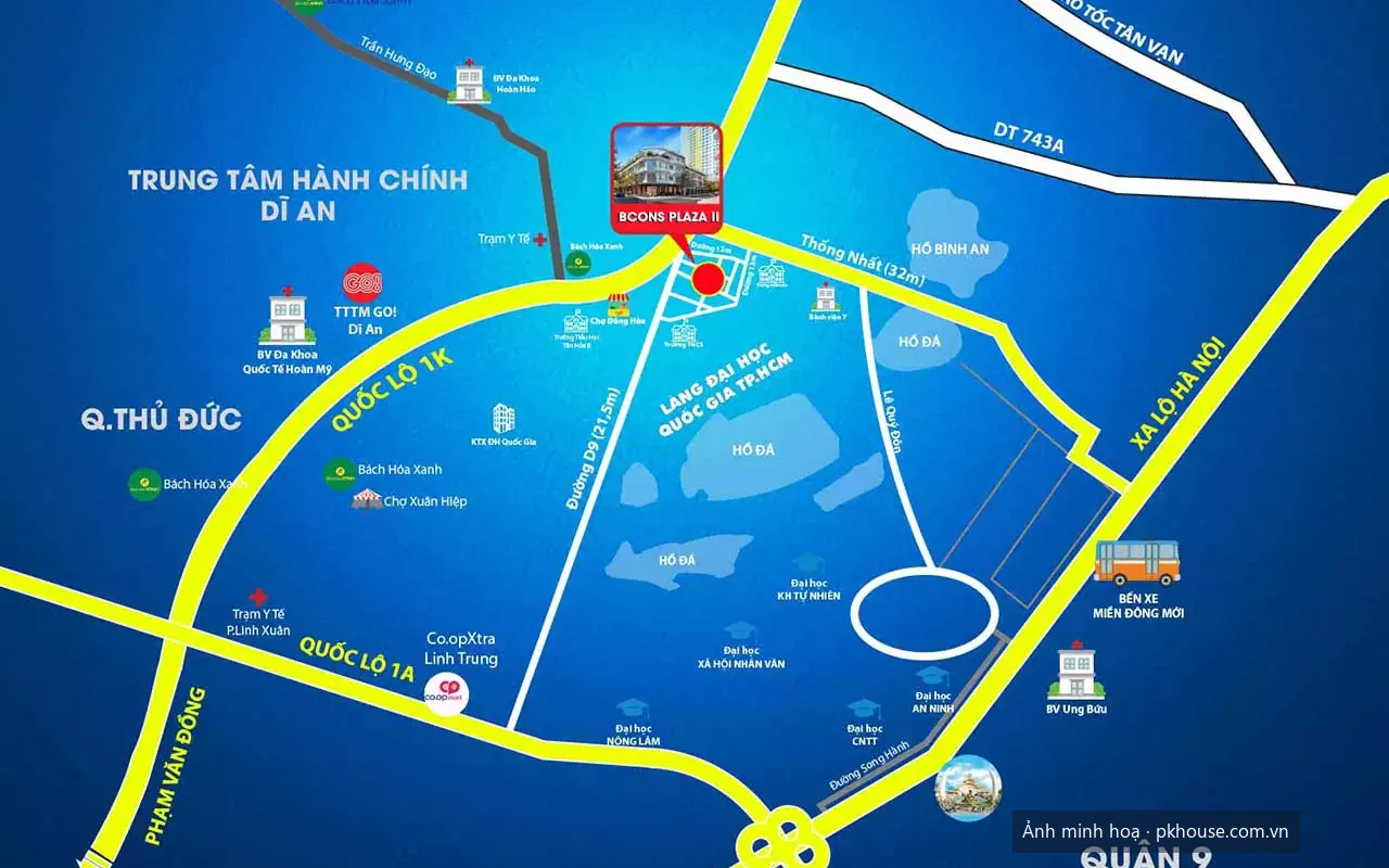 Bản đồ vị trí trên đường Thống Nhất dự án Bcons Uni Valley