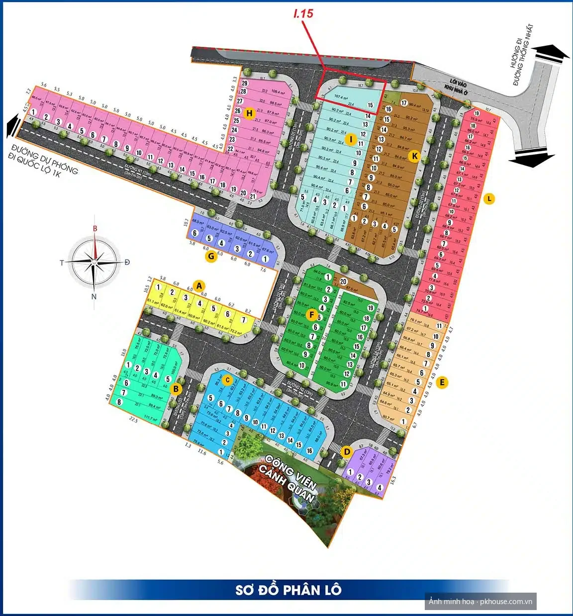 Mặt bằng phân lô 152 căn nhà phố dự án Bcons Uni Valley