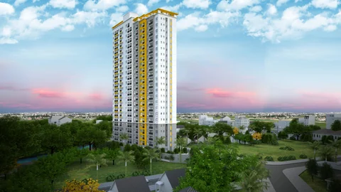 Phối cảnh dự án Bcons Bee, tháp đơn hai mươi bốn tầng trên đường Trần Đại Nghĩa