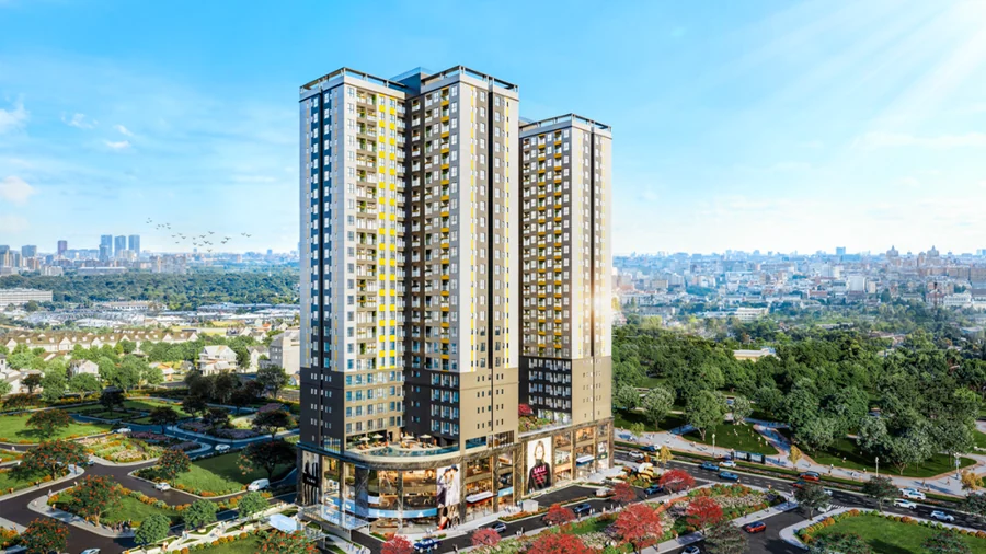 Phối cảnh Tháp Bcons City với khối đế thương mại năm tầng